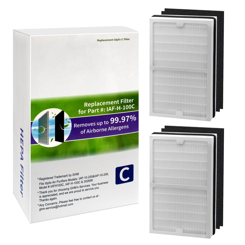 FilledwithLove 2 Pack IAF-H-100C Filter C Compatiable with Idylis Air Purifiers IAP-10-280 & IAP-10-200 (2 Pack Hepa Filter & 2 Activated Carbon Pre-Filter) - Image 3